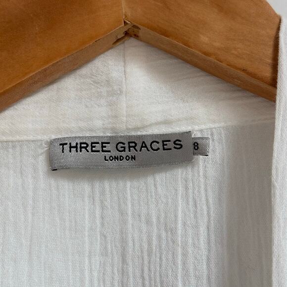 Three‎ Graces London Serena Cotton Wrap Top Sz 8 White Old Money Vacation - Picture 7 of 9